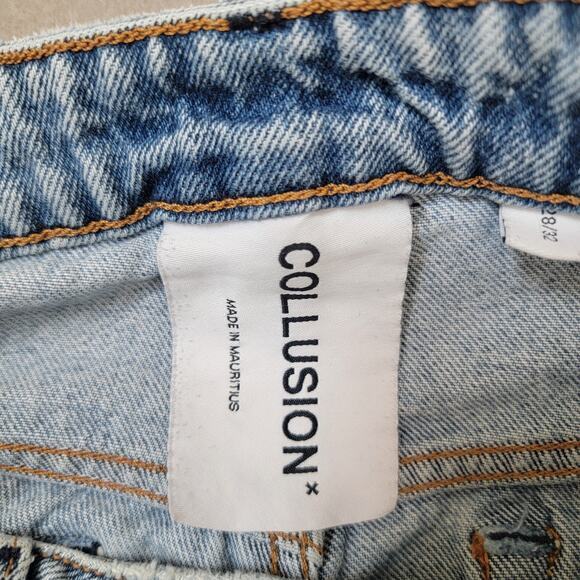 Collusion Jeans X005 28X32 Acid Wash High Rise Tapered Chewed Hem Straight - Picture 13 of 14
